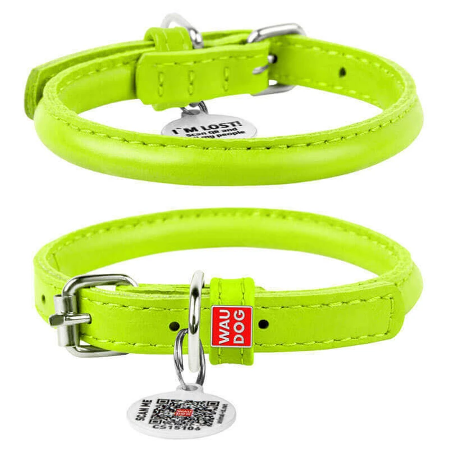 Collar WAUDOG Glamour - Ошейник круглый кожанный с QR паспортом для собак; XS2 (0,8х20-25 см) (Салатовый): цены и характеристики
