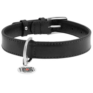 Collar WAUDOG Glamour - Нашийник шкіряний з QR паспортом без прикрас для собак; М (2х30-39 см) (Чорний)