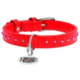 Collar WAUDOG Glamour - Ошейник кожаный с клеевыми стразами и QR паспортом для собак; XS (1,2х21-29 см) (Красный)
