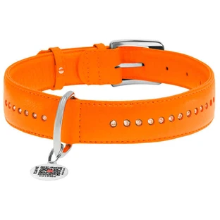 Collar WAUDOG Glamour - Нашийник шкіряний подвійний зі стразами і QR паспортом для собак; L (0,25х38-49 см) (Помаранчевий)