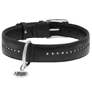 Collar WAUDOG Glamour - Нашийник шкіряний подвійний зі стразами і QR паспортом для собак; ХL (0,35х46-60 см) (Чорний)