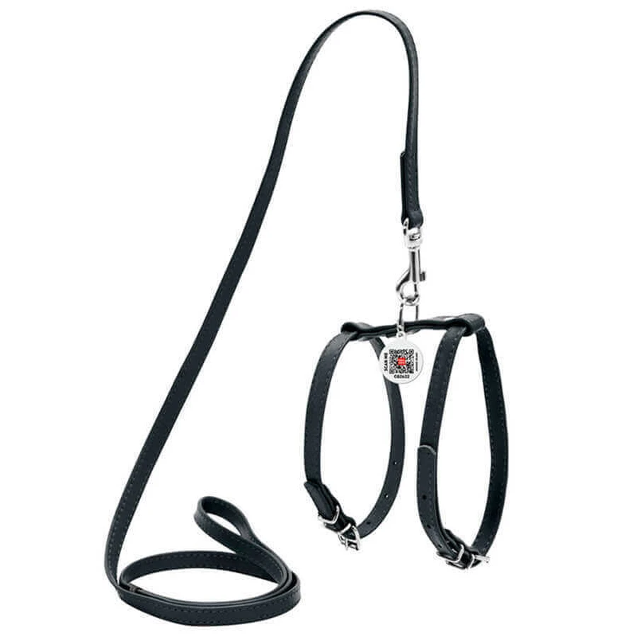 Collar WAUDOG Glamour - Шлея шкіряна з QR паспортом і повідцем для собак; XS/1,2х25-33х35-43 см (Чорний): ціни та характеристики