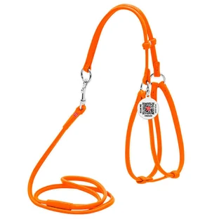 Collar WAUDOG Glamour - Шлея кожаная круглая с поводком и QR паспортом для собак; XS/0,6х42-60х46-64 см (Оранжевый)