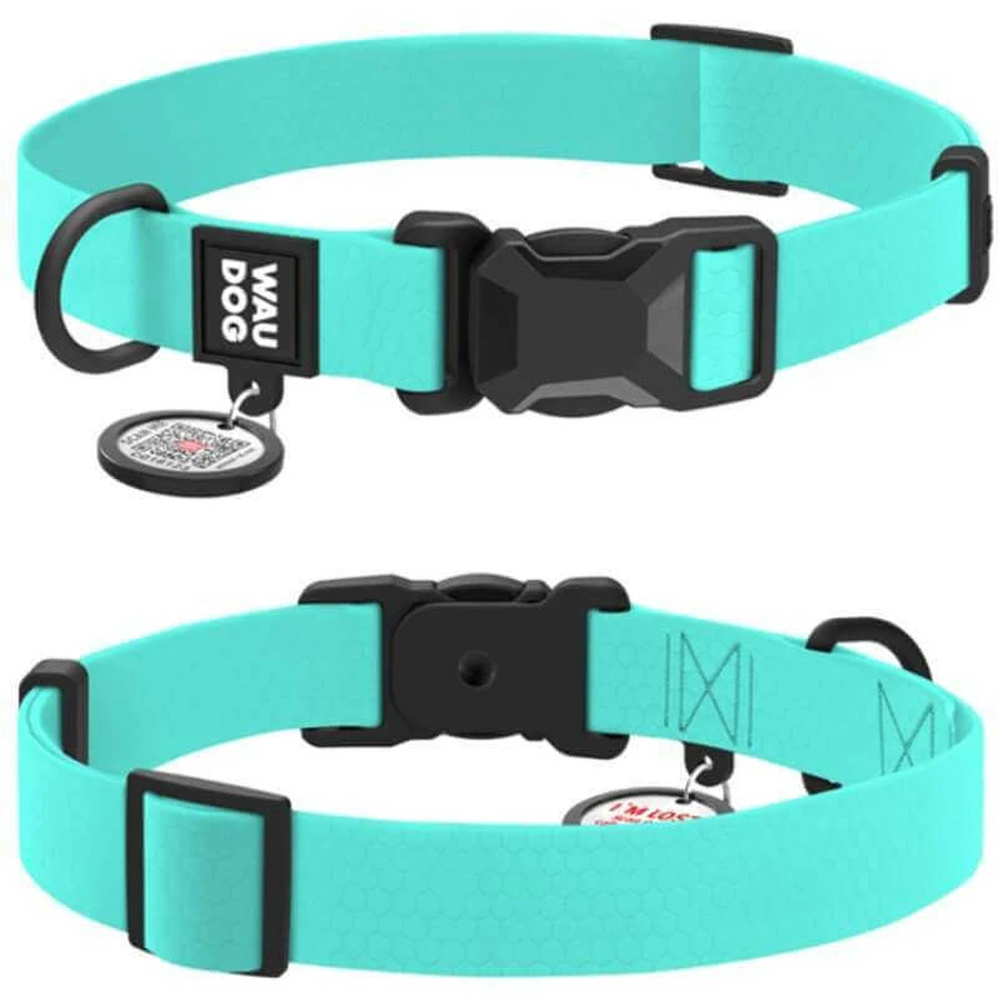 Collar WAUDOG Magnet - Нашийник водостійкий з магнітною пряжкою-фастексом і QR паспортом для собак; М (2х28-40 см) (Бірюзовий): ціни та характеристики