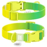 Collar WAUDOG Nylon Recycled - Ошейник нейлоновый градиент с QR паспортом и пластиковым фастексом для собак; S (1,5х25-35 см) (Желтый / Салатовый)