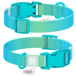 Collar WAUDOG Nylon Recycled - Ошейник нейлоновый градиент с QR паспортом и пластиковым фастексом для собак; М (2х28-40 см) (Зелено-голубой)