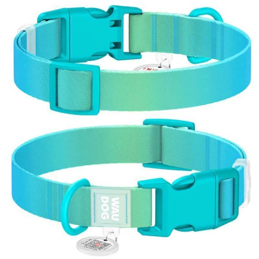 Collar WAUDOG Nylon Recycled - Ошейник нейлоновый градиент с QR паспортом и пластиковым фастексом для собак; М (2х28-40 см) (Зелено-голубой): цены и характеристики