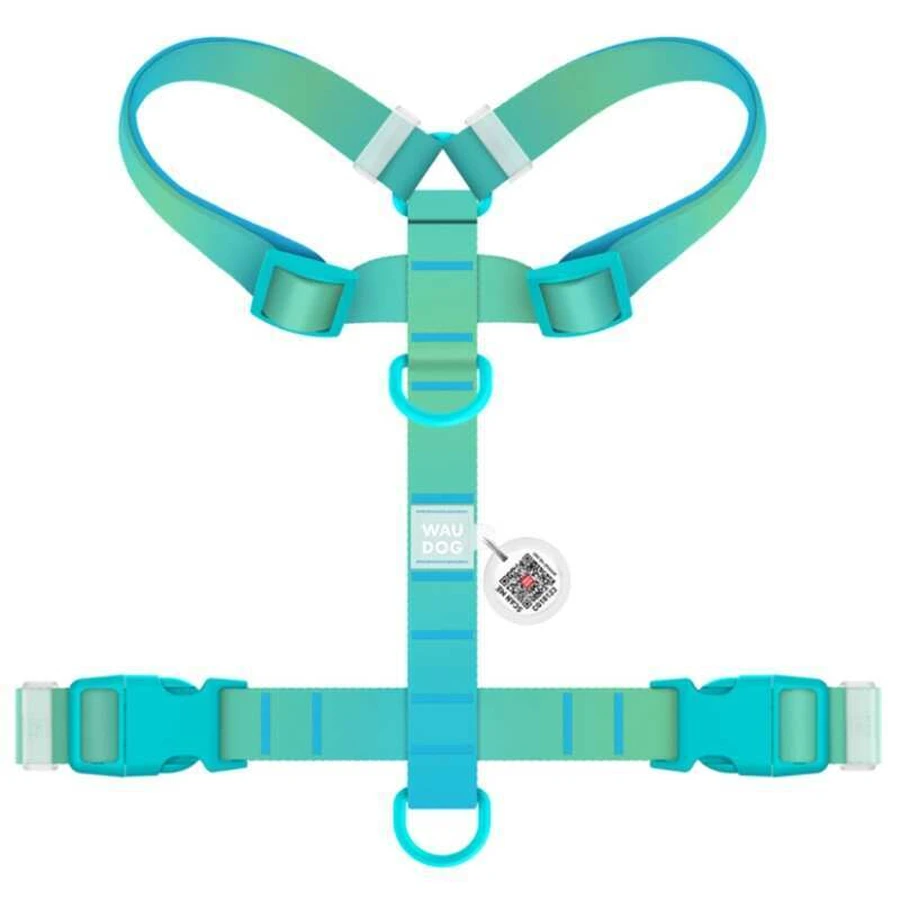 Collar WAUDOG Nylon Recycled - Шлея анатомічна H-подібна градієнт з QR-паспортом для собак; L (2,5х51-85х60-85 см) (Зелено-блакитний): ціни та характеристики