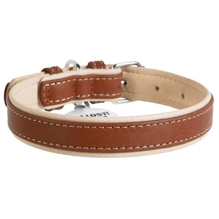 Collar WAUDOG Soft - Ошейник кожаный двойной с QR паспортом для собак; XXL (3,5х57-71 см) (Коричневый)