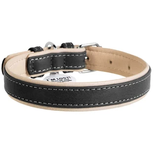 Collar WAUDOG Soft - Нашийник шкіряний подвійний з QR паспортом для собак; М (2х30-39 см) (Чорний)