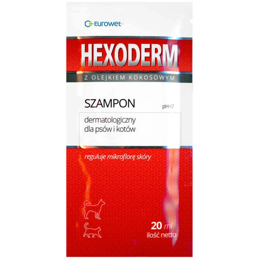 Eurowet (Євровет) Hexoderm Shampoo - Дерматологічний шампунь з кокосовою олією для собак та котів, що регулює мікрофлору шкіри; 20 мл: ціни та характеристики