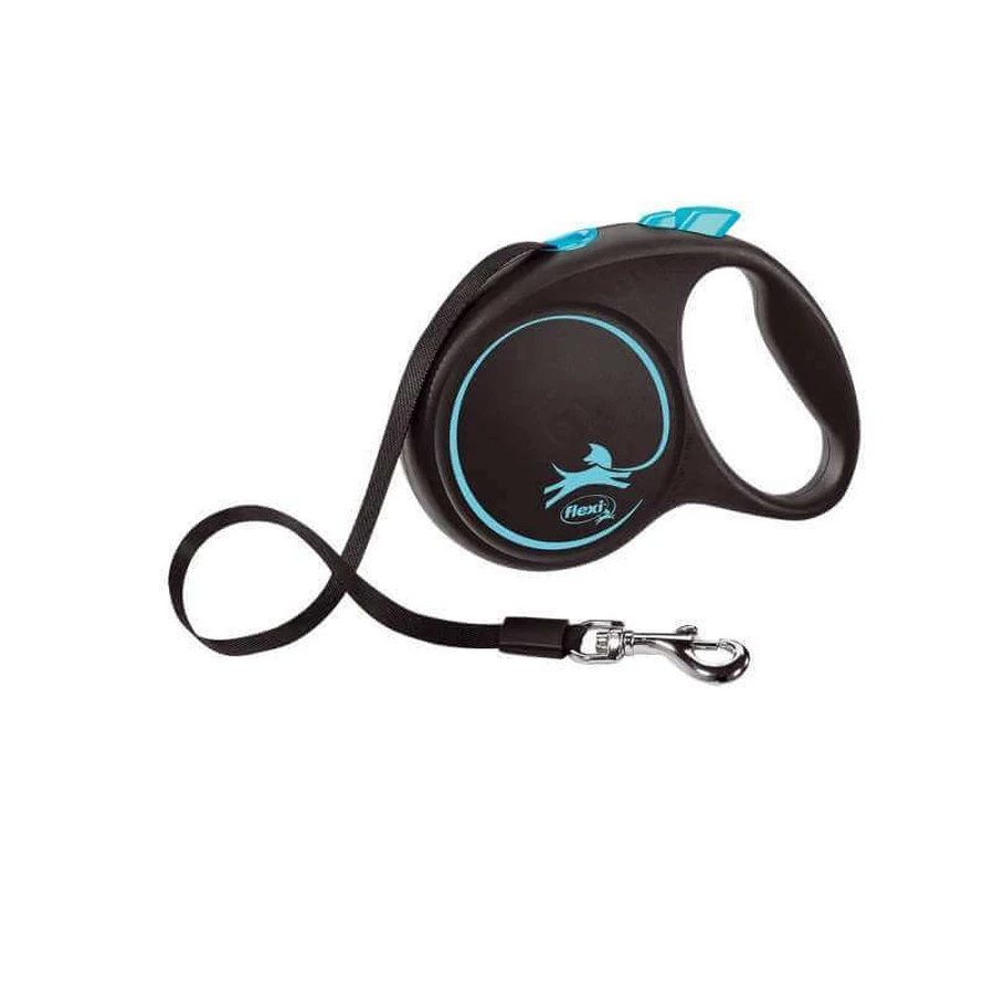 Flexi (Флекси) Black Design M - Поводок-рулетка для собак средних пород, лента (5 м, до 25 кг); M (Голубой): цены и характеристики