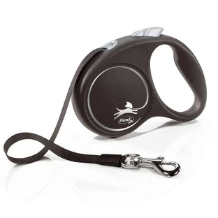 Flexi (Флексі) Black Design S - Повідець-рулетка для собак дрібних та середніх порід, стрічка (5 м, до 15 кг); S (Срібний)