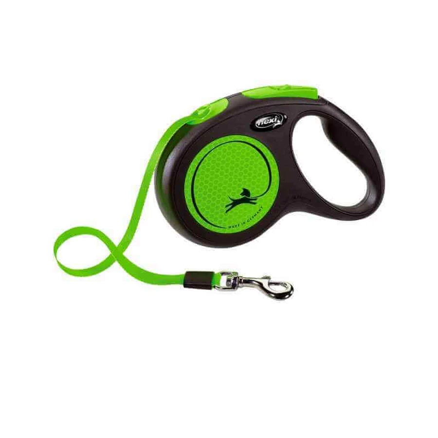 Flexi (Флекси) New Neon - Поводок-рулетка для собак, светящийся в темноте, лента; M / 5 м (Ярко-зелёный): цены и характеристики
