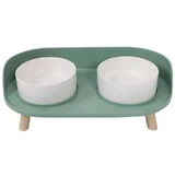 M-Pets (М-Петс) Altitude Double Raised Pet Bowl - Миска подвійна на підставці для котів та собак; 2х450 мл (Зелений)