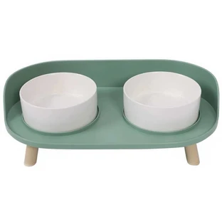 M-Pets (М-Петс) Altitude Double Raised Pet Bowl - Миска двойная на подставке для котов и собак; 2х450 мл (Зеленый)