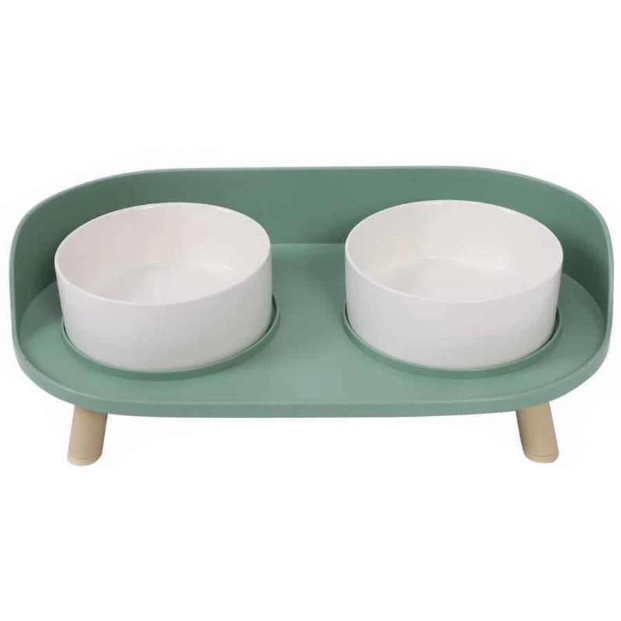 M-Pets (М-Петс) Altitude Double Raised Pet Bowl - Миска двойная на подставке для котов и собак; 2х450 мл (Зеленый): цены и характеристики