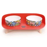 M-Pets (М-Петс) Altitude Double Raised Pet Bowl - Миска подвійна на підставці для котів та собак; 2х450 мл (Різнокольоровий)
