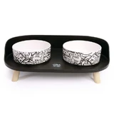 M-Pets (М-Петс) Altitude Double Raised Pet Bowl - Миска подвійна на підставці для котів та собак; 2х450 мл (Чорний / Білий)