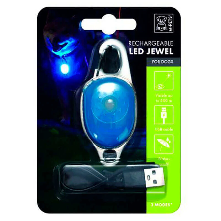 M-Pets (М-Петс) Rechargeable LED Jewel for Dog – Светодиодный фонарик с USB на ошейник для собак; 1 шт. (Синий): цены и характеристики