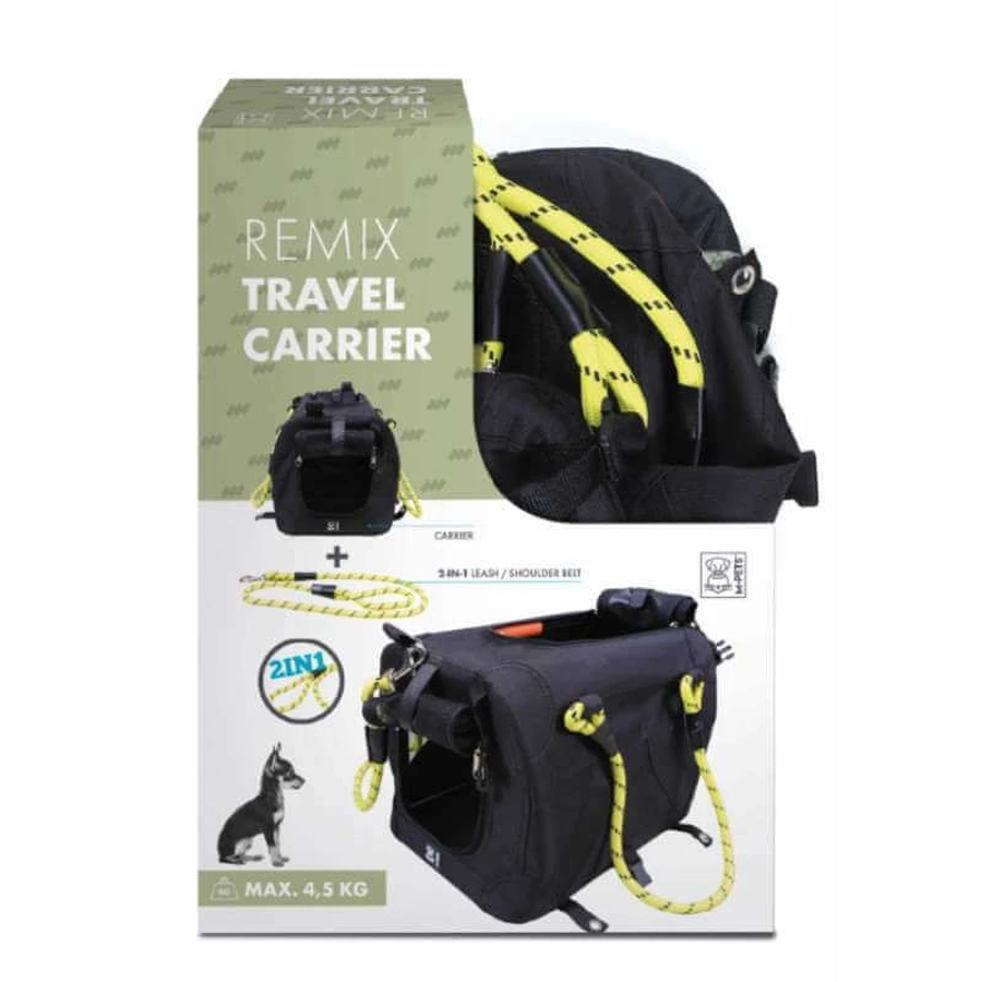 M-Pets (М-Петс) Remix Travel Carrier 2in1 Black - Складная сумка-переноска с поводком в комплекте для собак малых пород и котов весом до 4,5 кг; 41х28х28 см (Черный / Желтый): цены и характеристики