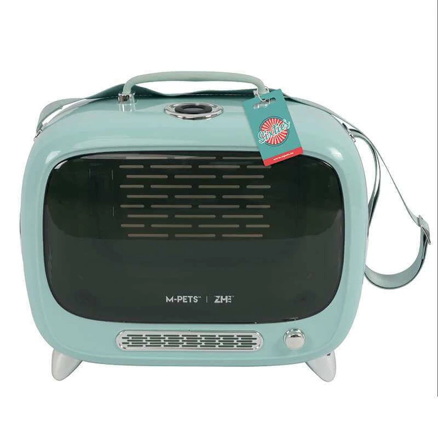 M-Pets (М-Петс) Sixties TV Pet Carrier – Переноска ТВ 60-х для котів та собак дрібних порід і гризунів; 44,7x26,6x38,4 см (Блакитний): ціни та характеристики