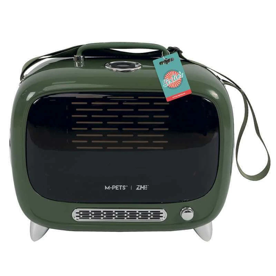 M-Pets (М-Петс) Sixties TV Pet Carrier – Переноска ТВ 60-х для котів та собак дрібних порід і гризунів; 44,7x26,6x38,4 см (Зелений): ціни та характеристики