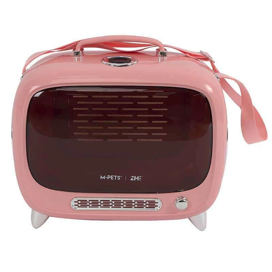 M-Pets (М-Петс) Sixties TV Pet Carrier – Переноска ТВ 60-х для котів та собак дрібних порід і гризунів; 44,7x26,6x38,4 см (Рожевий): ціни та характеристики