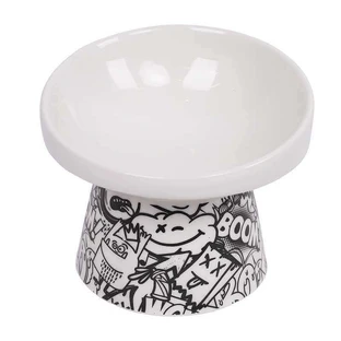 M-Pets (М-Петс) Urbanstyle Tilt'd Raised Ceramic Bowl Black and White - Піднята керамічна чаша для тварин; S (150 мл) (Чорний / Білий)