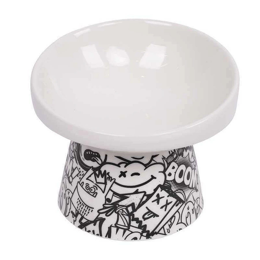 M-Pets (М-Петс) Urbanstyle Tilt'd Raised Ceramic Bowl Black and White - Піднята керамічна чаша для тварин; S (150 мл) (Чорний / Білий): ціни та характеристики