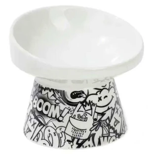 M-Pets (М-Петс) Urbanstyle Tilt'd Raised Ceramic Bowl Black and White - Піднята керамічна чаша для тварин; М (250 мл) (Чорний / Білий)