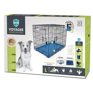 M-Pets (М-Петс) Voyager Wire Crate 2 doors – Дротова клітка з 2 дверима та запатентованим замком Securo lock для собак; L (91,5х58,5х63,5 см) (Синій)