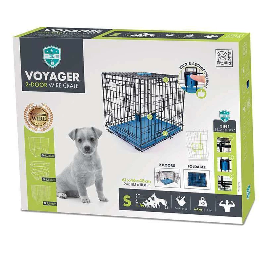M-Pets (М-Петс) Voyager Wire Crate 2 doors – Дротова клітка з 2 дверима та запатентованим замком Securo lock для собак; S (61х46х48 см) (Синій): ціни та характеристики