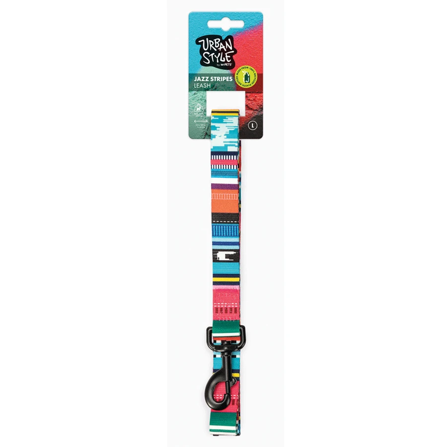 M-Pets Urban Style Jazz Stripes Leash Dog - Повідець з принтом смужки для малих, середніх і великих порід собак; 2,5х120 см (Різнокольоровий): ціни та характеристики