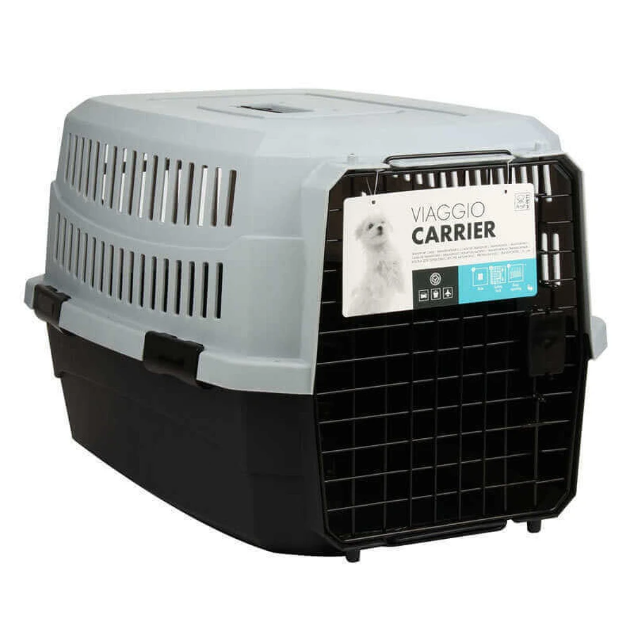 M-Pets Viaggio Carrier-M IATA - Пластикова переноска для собак вагою до 16 кг; 68х47,6х42 см (Сірий / Чорний): ціни та характеристики