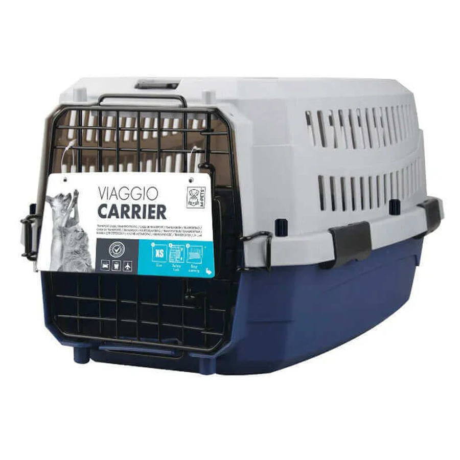 M-Pets Viaggio Carrier-XS-S IATA - Пластикова переноска для котів і собак маленьких порід; 48,3x32x25,4 см (Сірий / Синій): ціни та характеристики