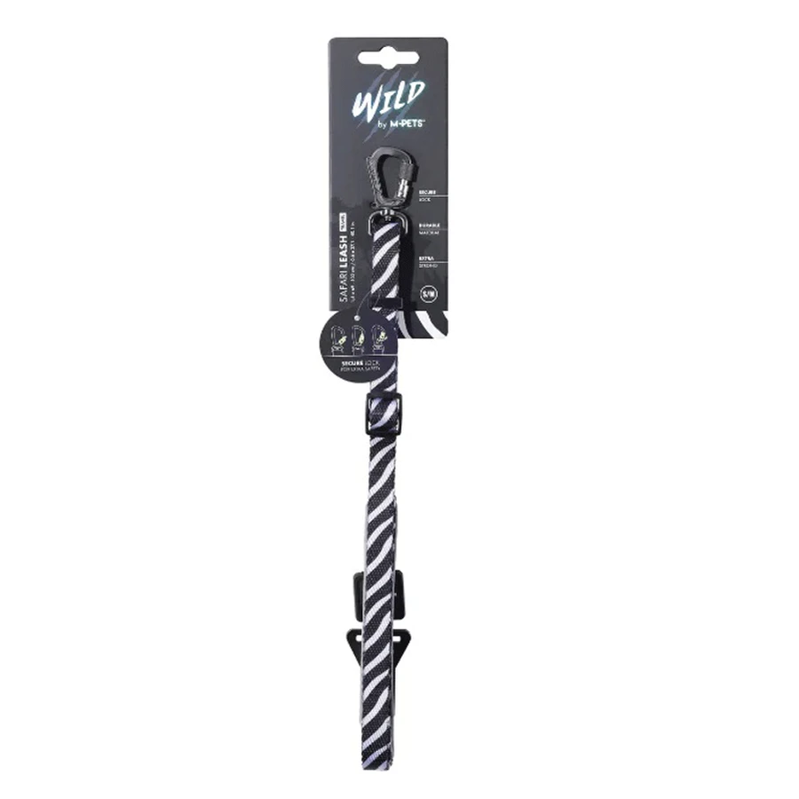 M-Pets Wild Safari Travel Leash Dog - Регулируемый поводок с принтом сафари для маленьких и средних пород собак; S-M (1,5x69-102 см) (Черный / Белый): цены и характеристики