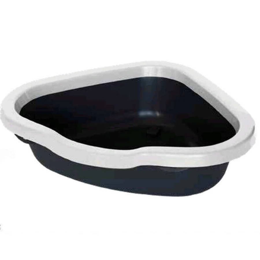 Petmax (Петмакс) Cat Litter Corner - Відкритий кутовий лоток для котячого туалету; 55х42,5х14 см (Білий / Темно-сірий): ціни та характеристики