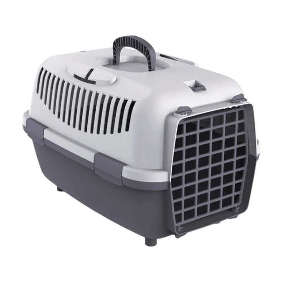Petmax (Петмакс) Nomade 1 Plastic Door - Переноска пластикова для котів, собак і гризунів вагою до 6 кг; 48x32x32 см (Світло-сірий / Темно-сірий): ціни та характеристики