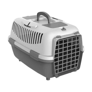 Petmax (Петмакс) Nomade 2 Plastic Door - Переноска для собак малих порід та котів вагою до 8 кг із пластиковими дверима; 55x36x35 см (Світло-сірий / Темно-сірий)