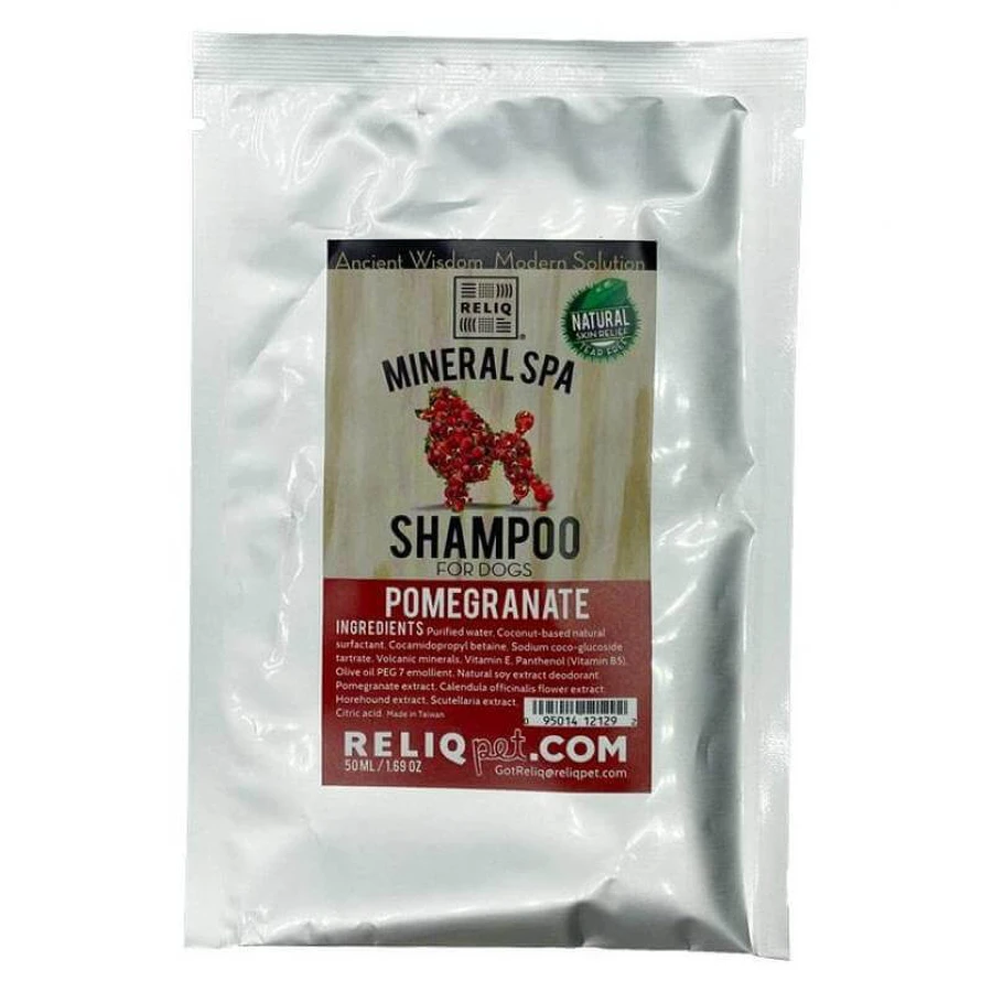 Reliq (Релік) Mineral Spa Pomegranate Shampoo - Шампунь з екстрактом гранату для відновлення і зволоження шерсті собак і котів; 50 мл: ціни та характеристики