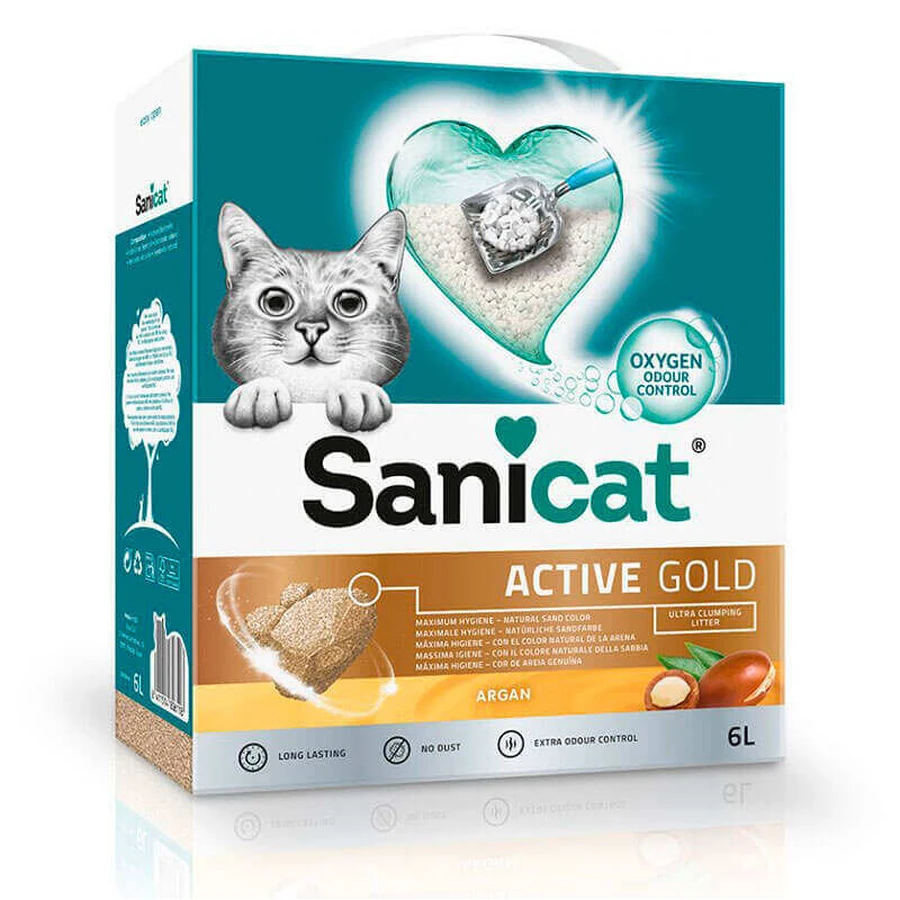 SaniCat (Саникет) Active Gold Argan Cat Litter - Бентонитовый ультракомкующийся наполнитель для кошачьего туалета с ароматом арганы; 6 л / 5,3 кг: цены и характеристики