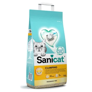 Sanicat (Санікет) Clumping Cat Litter – Бентонітовий наповнювач, що утоворює грудки, для котячого туалету без запаху; 16 л / 13,9 кг