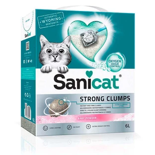 Sanicat (Санікет) Strong Clumps Baby Powder Cat Litter – Бентонітовий ультракомкуючий наповнювач з ароматом дитячої присипки для котячого туалету; 6 л / 6,77 кг