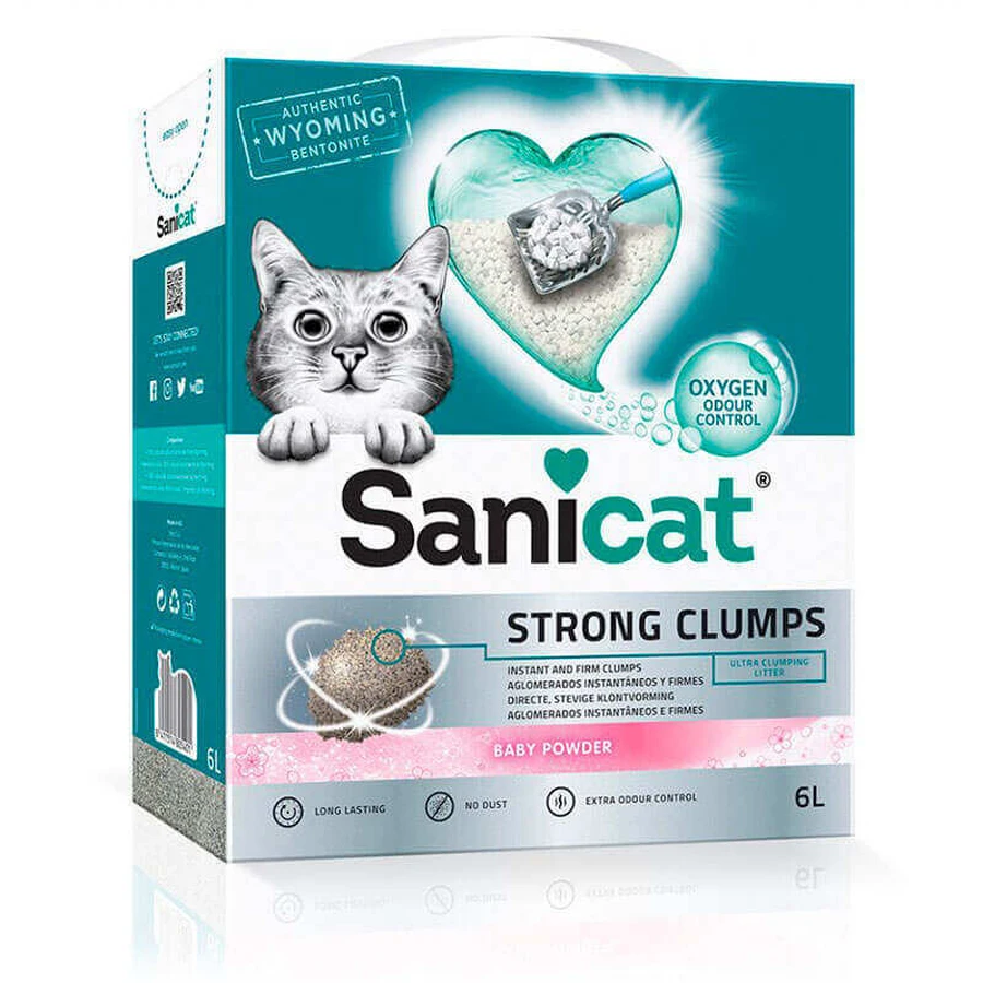 Sanicat (Санікет) Strong Clumps Baby Powder Cat Litter – Бентонітовий ультракомкуючий наповнювач з ароматом дитячої присипки для котячого туалету; 6 л / 6,77 кг: ціни та характеристики