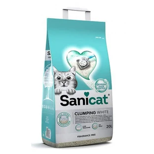 Sanicat (Санікет) Clumping White Cat Litter – Білий бентонітовий наповнювач, що утворює грудки, для котячого туалету без аромату; 20 л / 16 кг