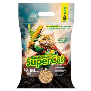 Super Cat (Супер Кет) - Кукурузный наполнитель комкующийся для кошачьих туалетов; 5 кг