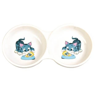 Trixie (Трикси) - Миска с 2 секциями керамическая для кошек с рисунком котят; 2х150 мл