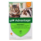Advantage (Адвантейдж) by Elanco - Противопаразитарные капли Адвантейдж от блох для кошек и кролей (1 пипетка); до 4 кг