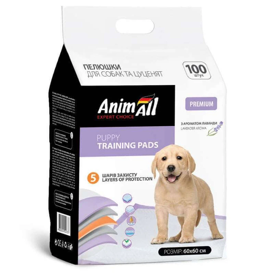 AnimAll (ЕнімАлл) Puppy Training Pads - Пелюшки тренувальні з ароматом лаванди для цуценят і собак; 60х60 см / 100 шт.: ціни та характеристики